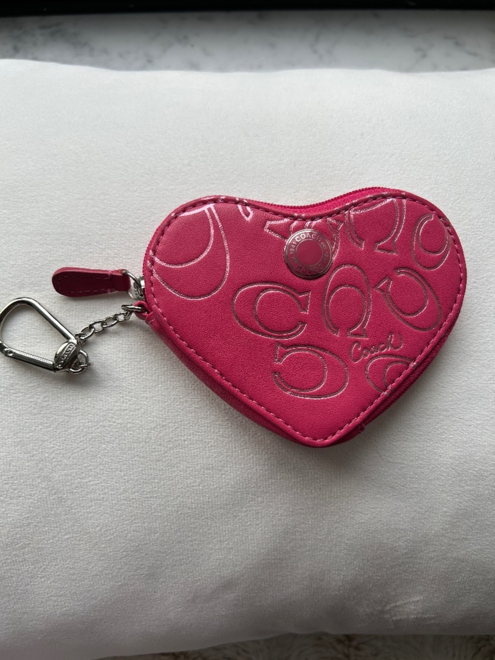 Coach Heart Shaped Pink Coin Purse w/ Keychain Detail